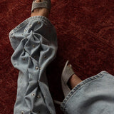 Snap Clip Embellished Jean Light Blue