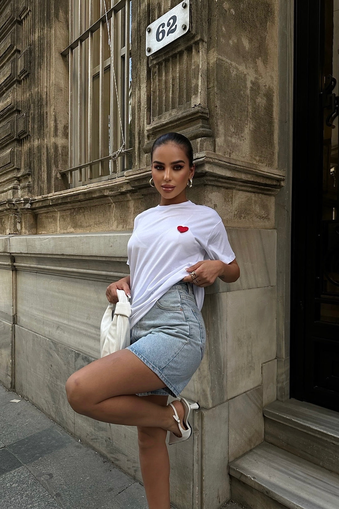 Embroidered Heart Attached T-shirt