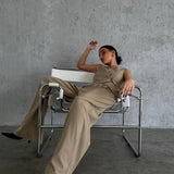 Asymmetric Buttons Vest Set
