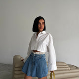 Pleated Denim Mini Skort