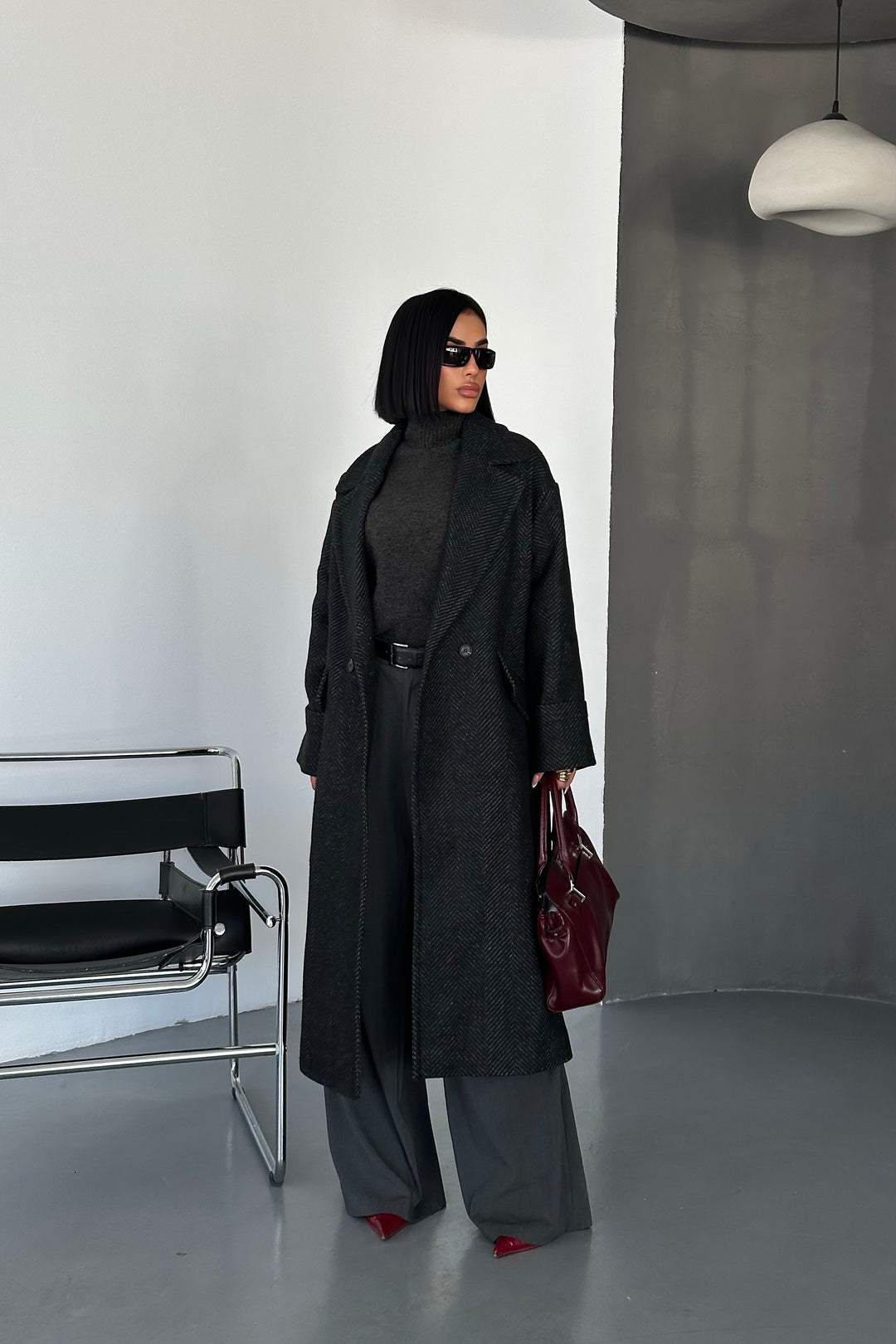 Herringbone Wool Oversize Coat
