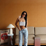 Snap Clip Embellished Jean Light Blue