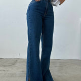 Wide Side Split Jeans Dark Blue