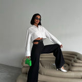 Cutout Waist Black Flare Pants