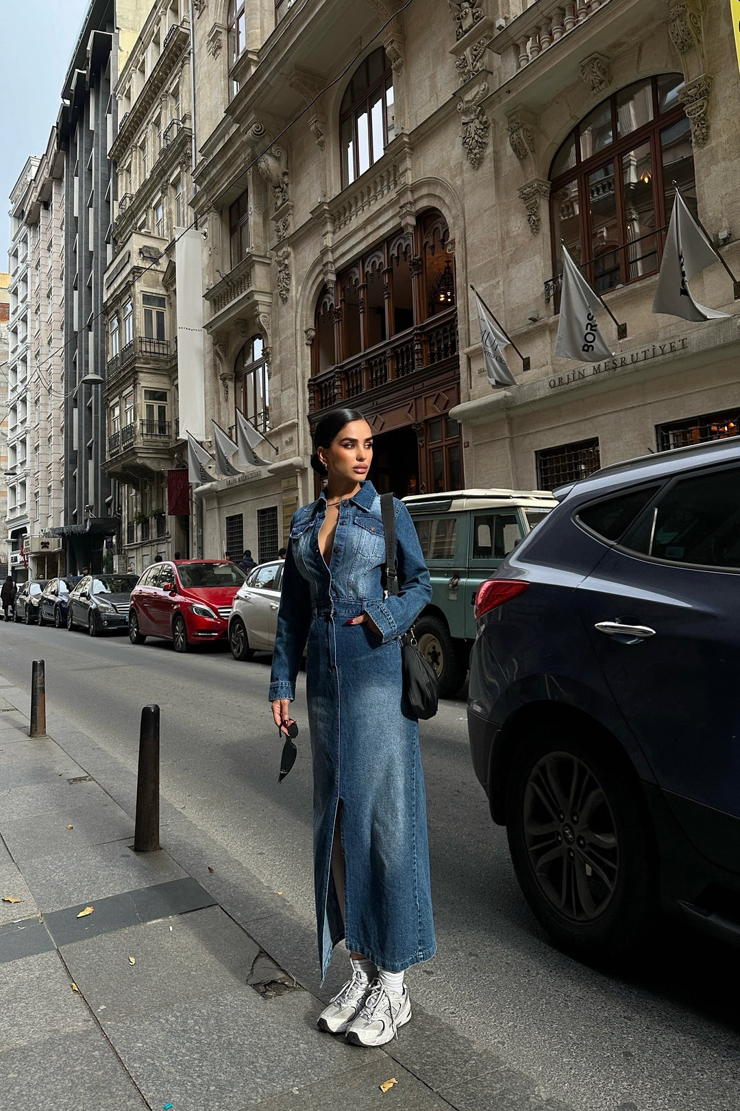 Denim Slit Skirt Dress