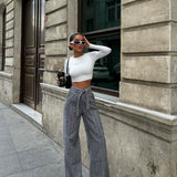 Herringbone Wool Wide Legs Pants