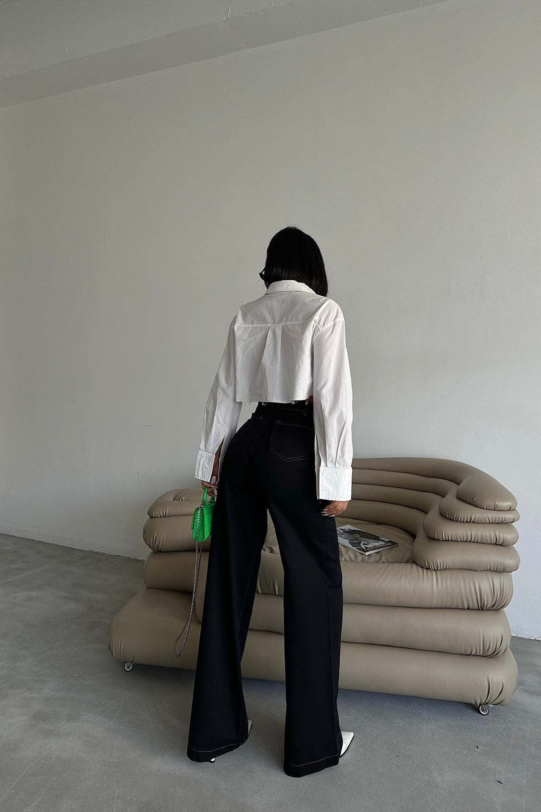Cutout Waist Black Flare Pants