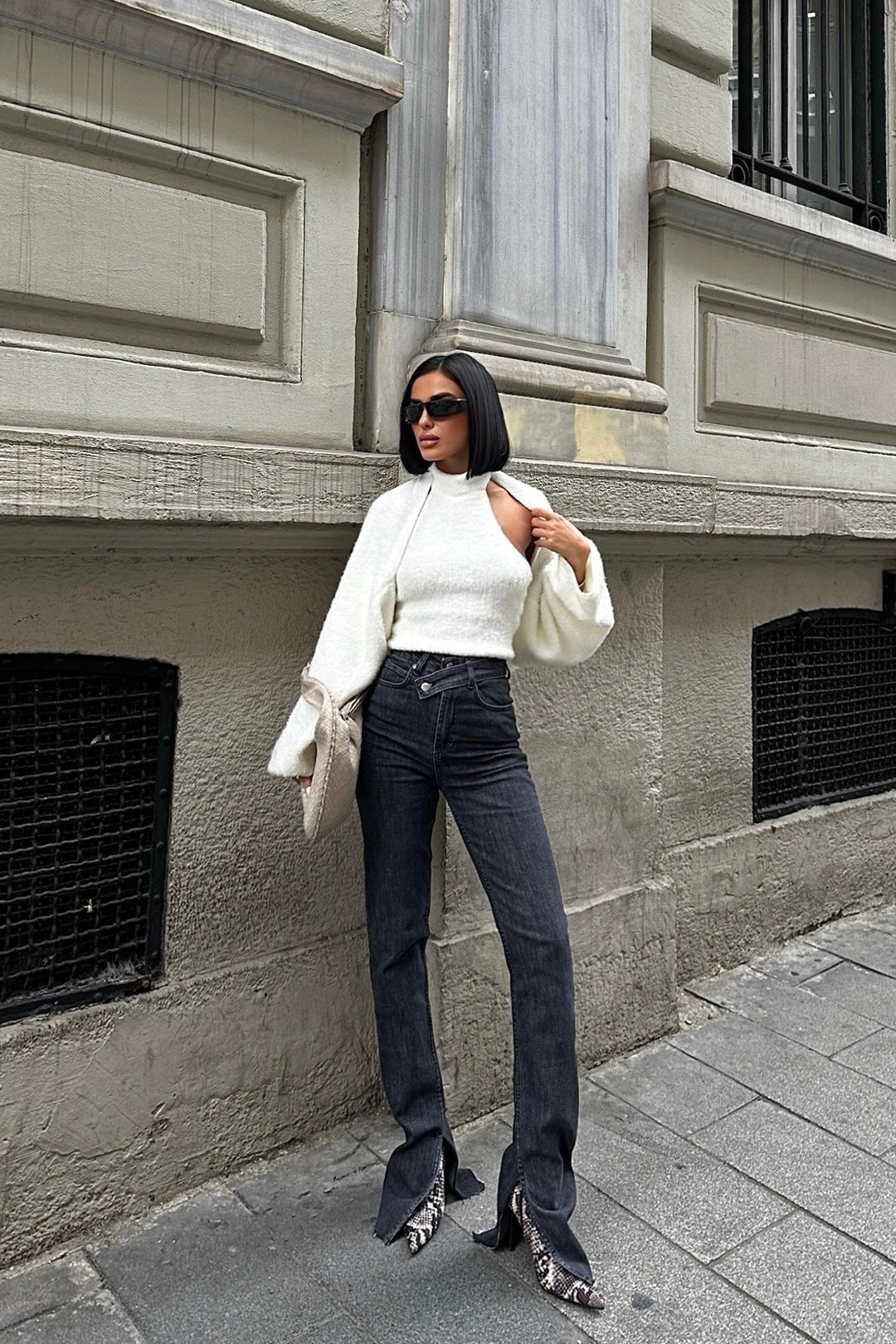 Cross Belt Jeans Gray