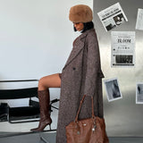 Brown Herringbone Wool Belted Coat