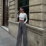 Herringbone Wool Wide Legs Pants