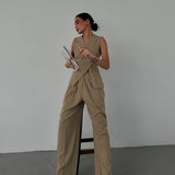 Asymmetric Buttons Vest Set