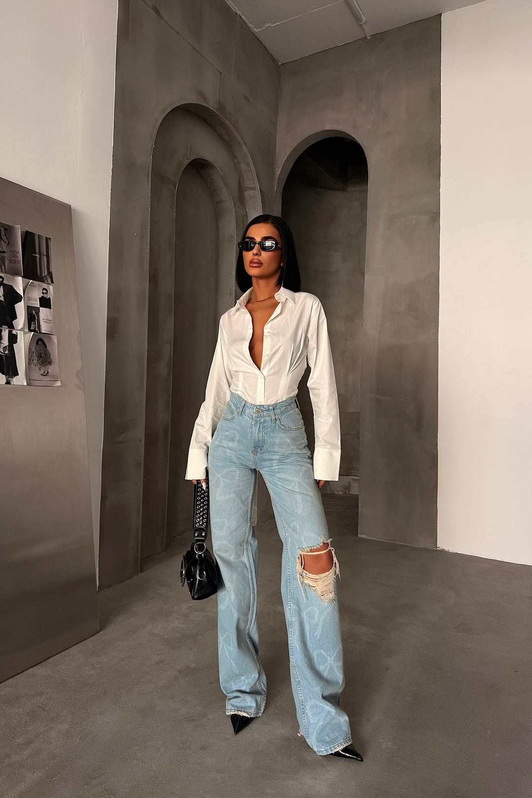 Ripped Bow-Waist Jeans