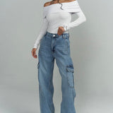 High Waist Denim Cargo Pants