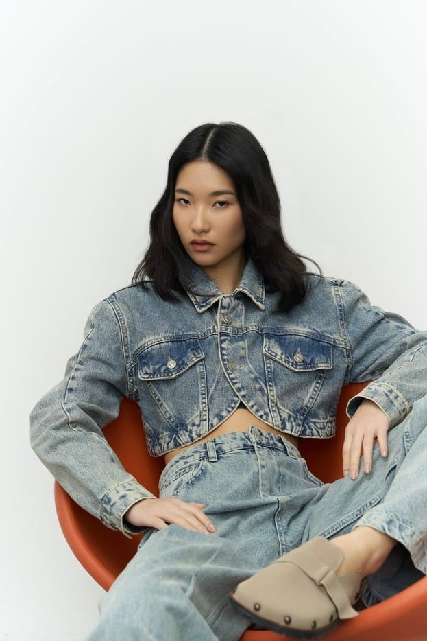 Green Wash Cropped Jean Jacket