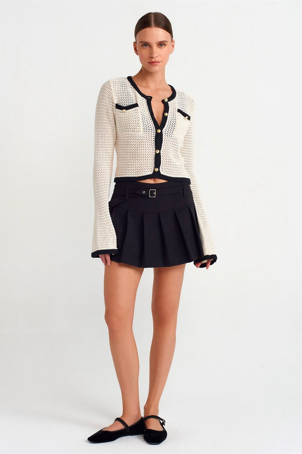 Golden Buttoned Crochet Cardigan