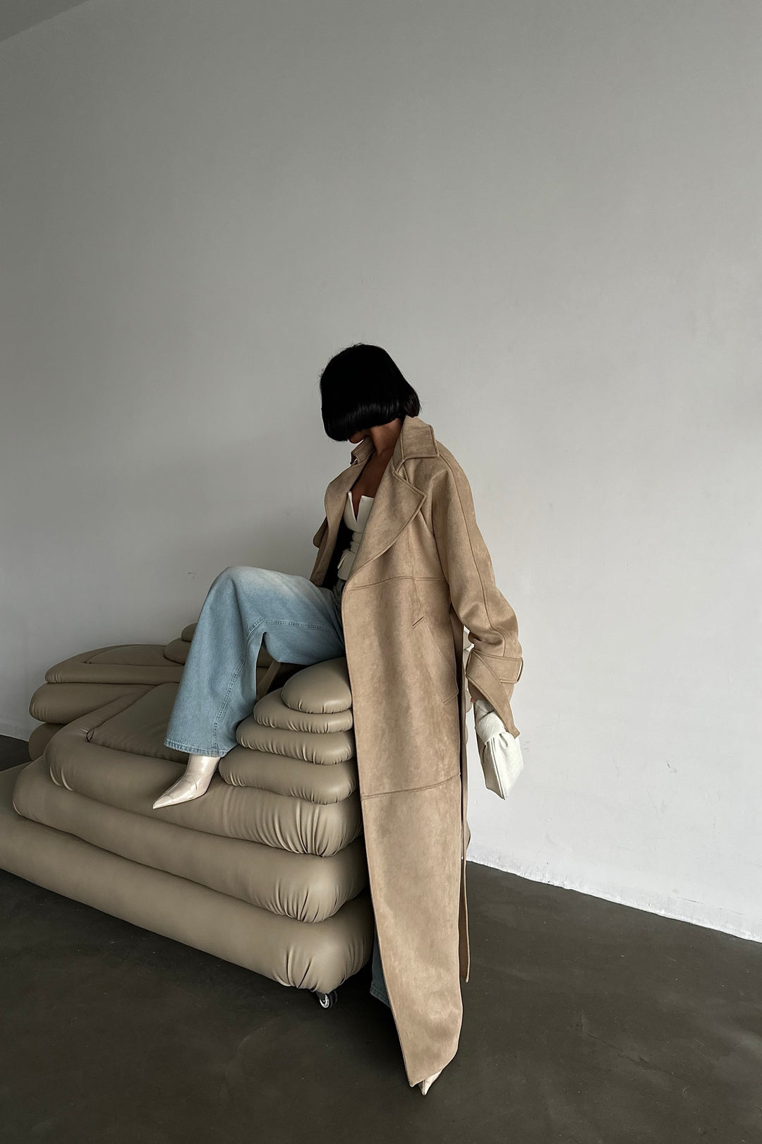 Sand Suede Belted Coat