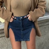 Slit Design Mini Denim Skirt