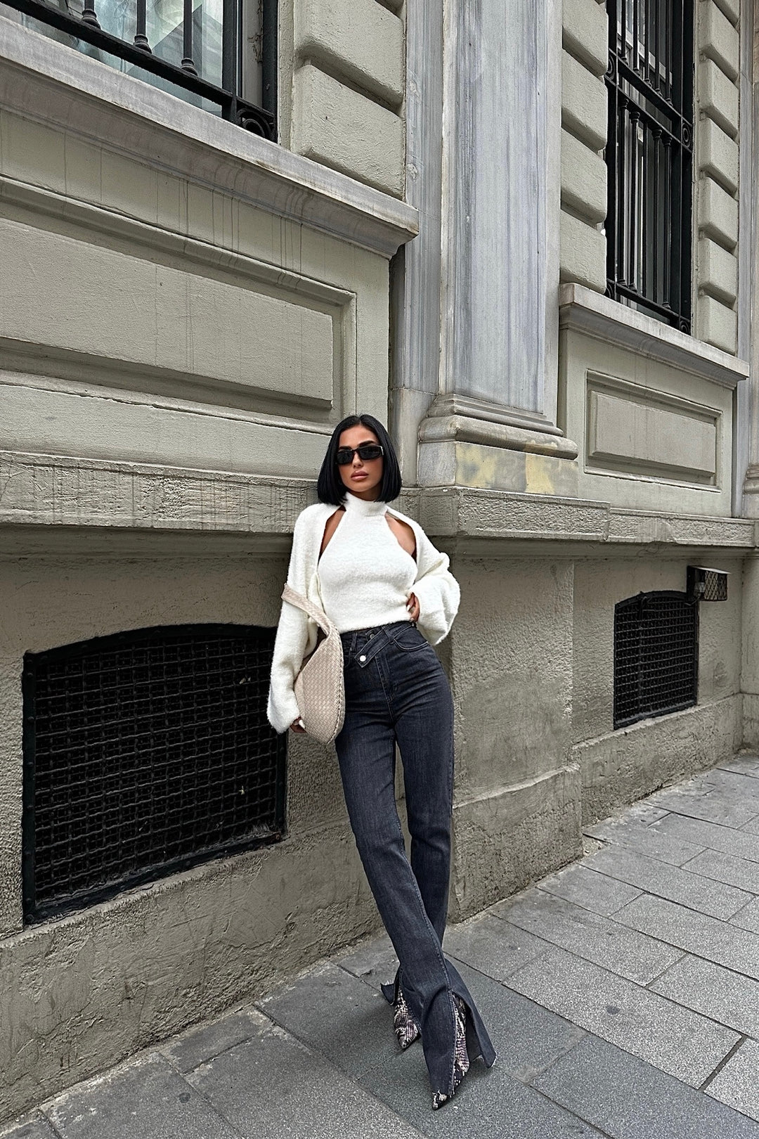 Cross Belt Jeans Gray