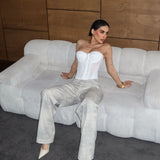 Stone Grey Wide Leg Trousers