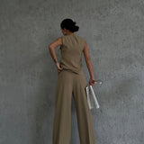 Asymmetric Buttons Vest Set