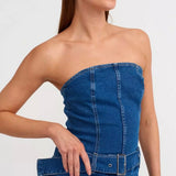 Denim Micro Mini Pleated Dress