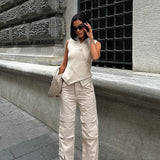 Wide Leg Canvas Cargo Pants Stone
