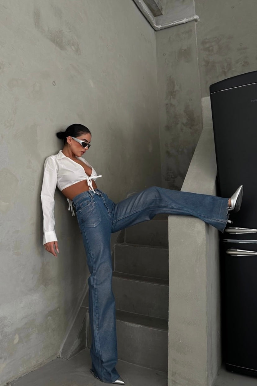 Metallic Wash Blue Jeans
