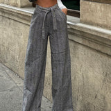 Herringbone Wool Wide Legs Pants