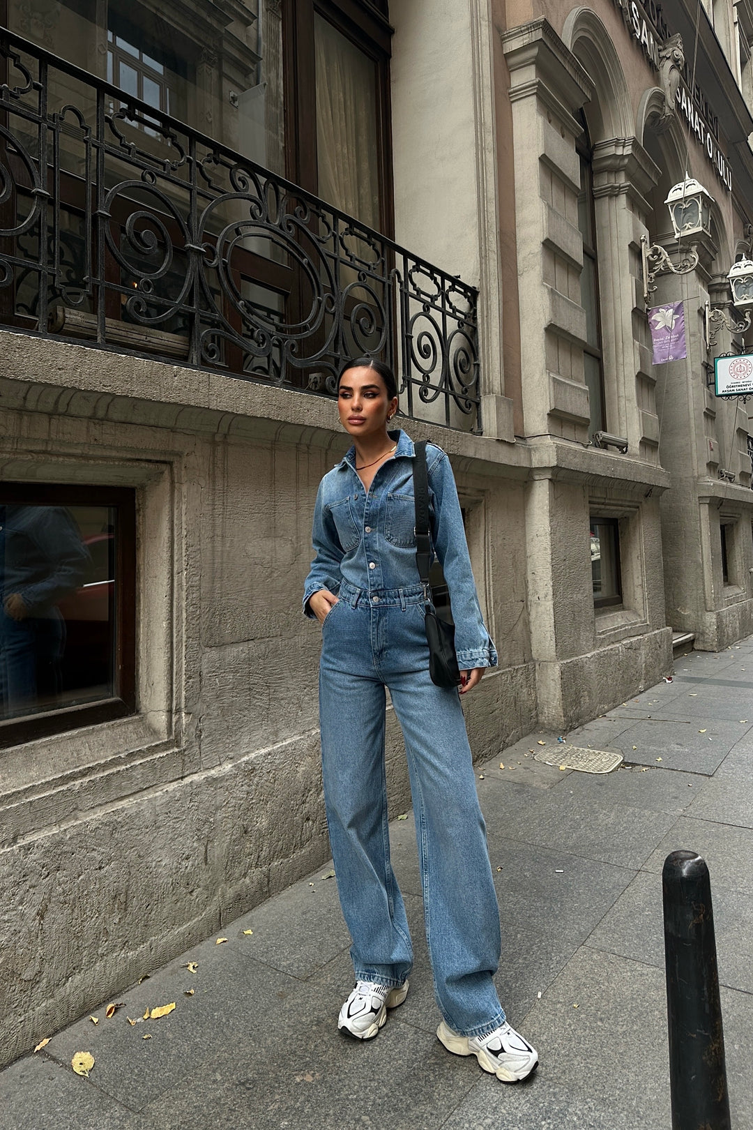 Blue Denim Button Up Jumpsuit