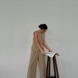 Asymmetric Buttons Vest Set