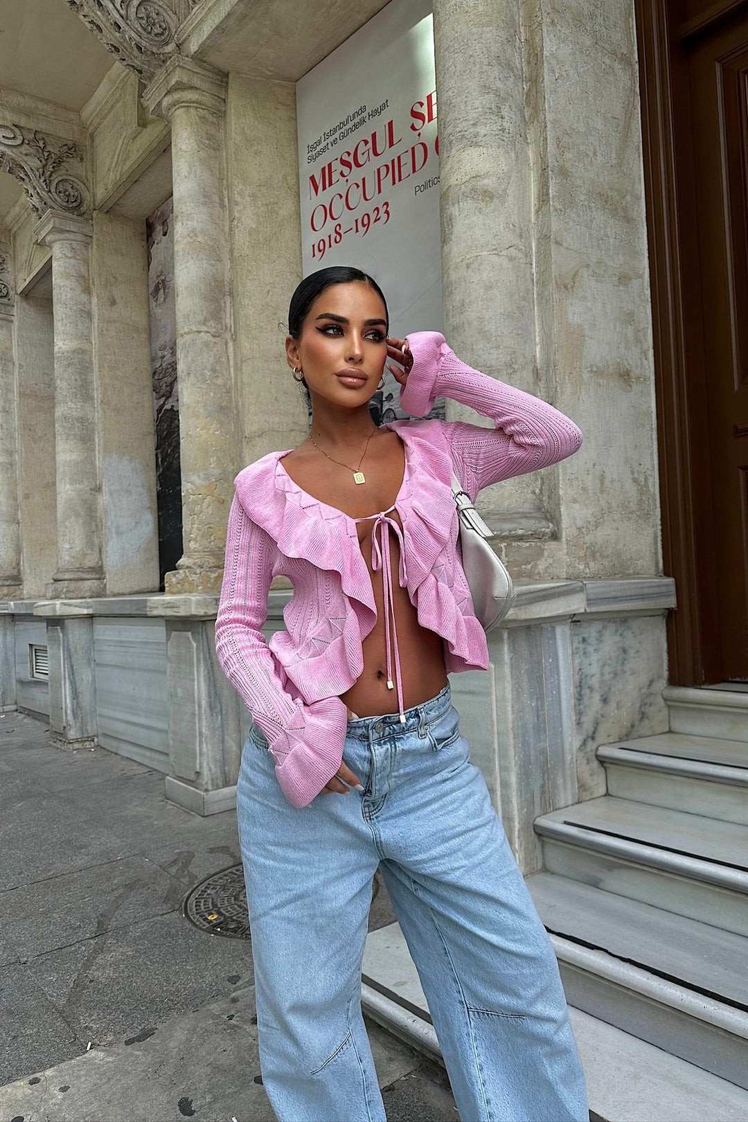 Ruffle Front Tie Cardigan