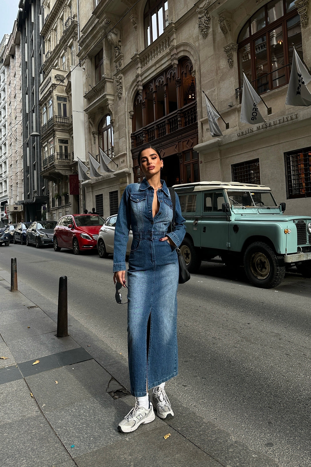 Denim Slit Skirt Dress