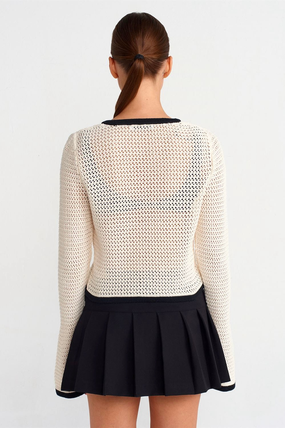 Golden Buttoned Crochet Cardigan
