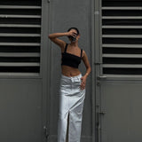 Silver Wash Slit Long Skirt