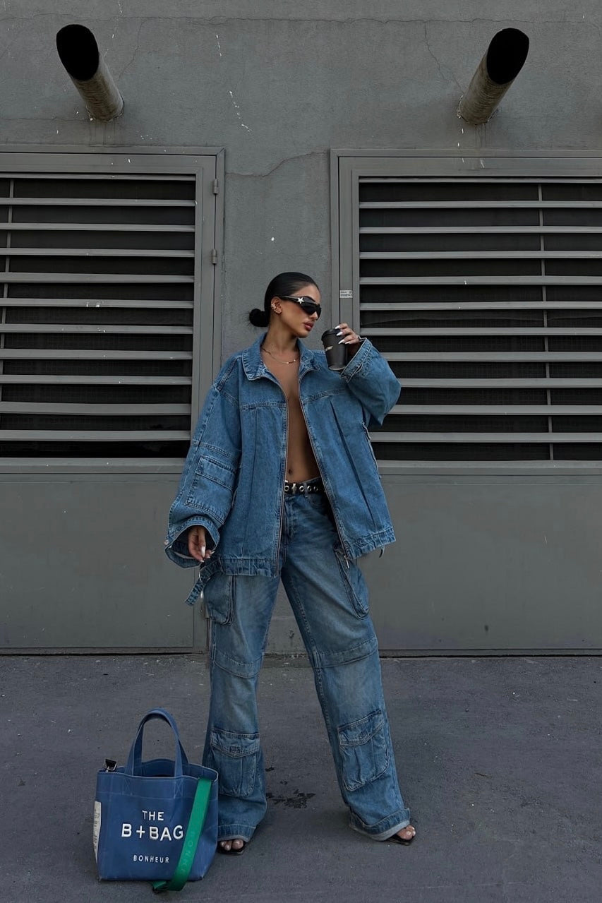 Cargo Zip Up Jean Jacket