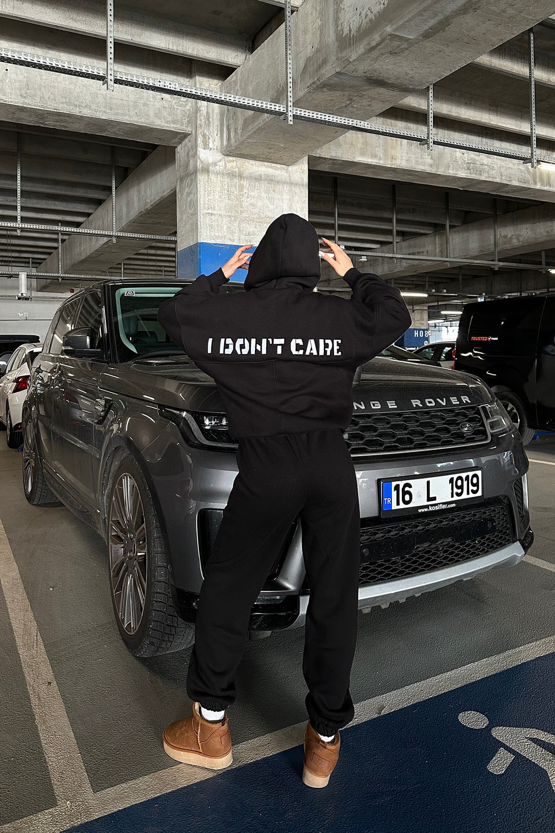 I Don't Care Sweat Set Black