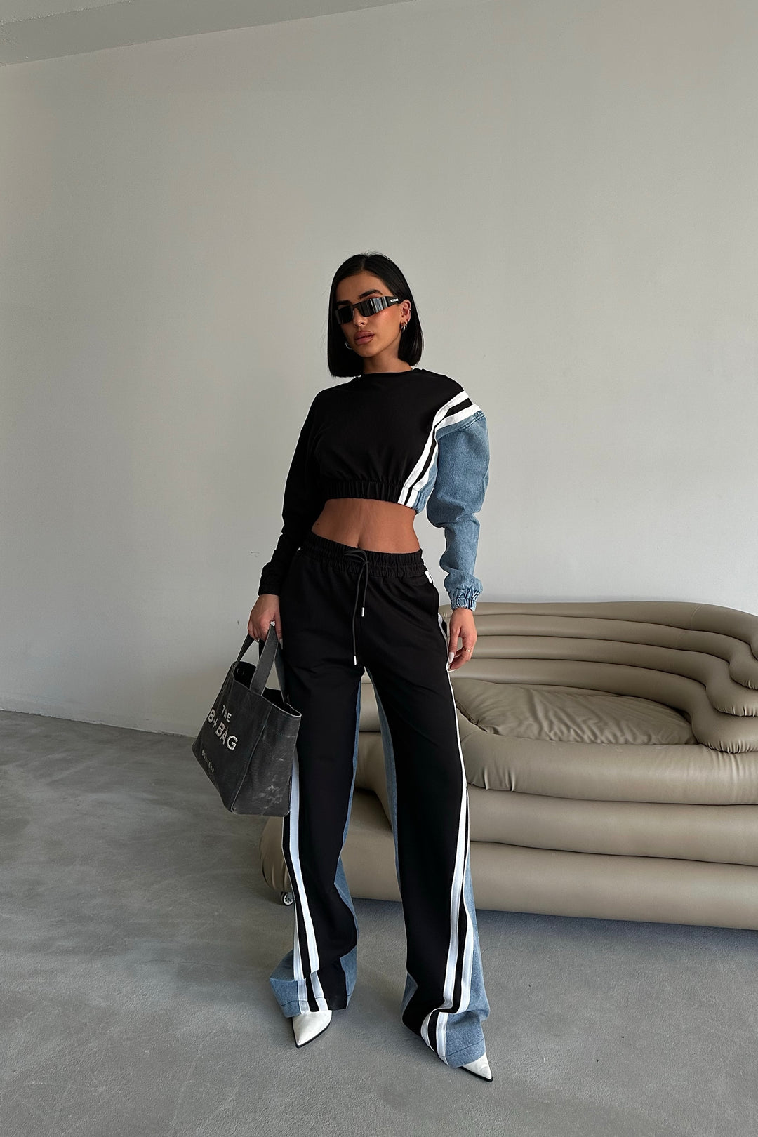 Denim-Sweat Combo Set