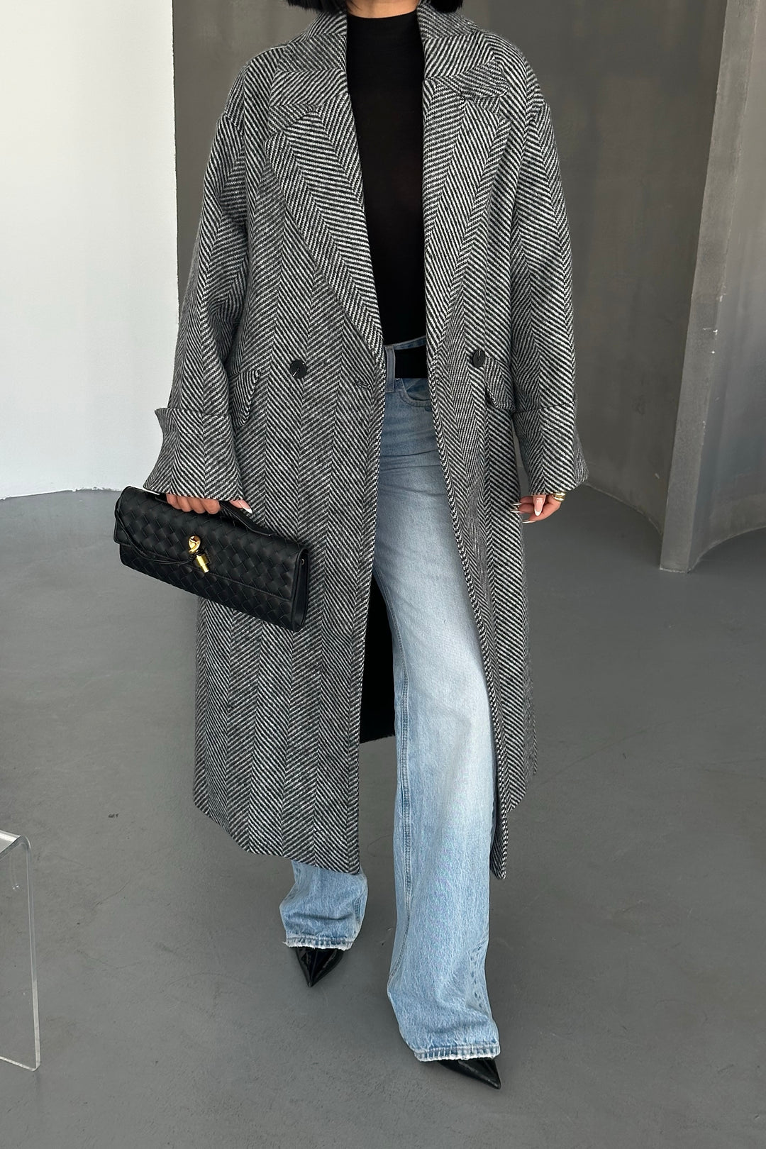 Herringbone Wool Oversize Coat