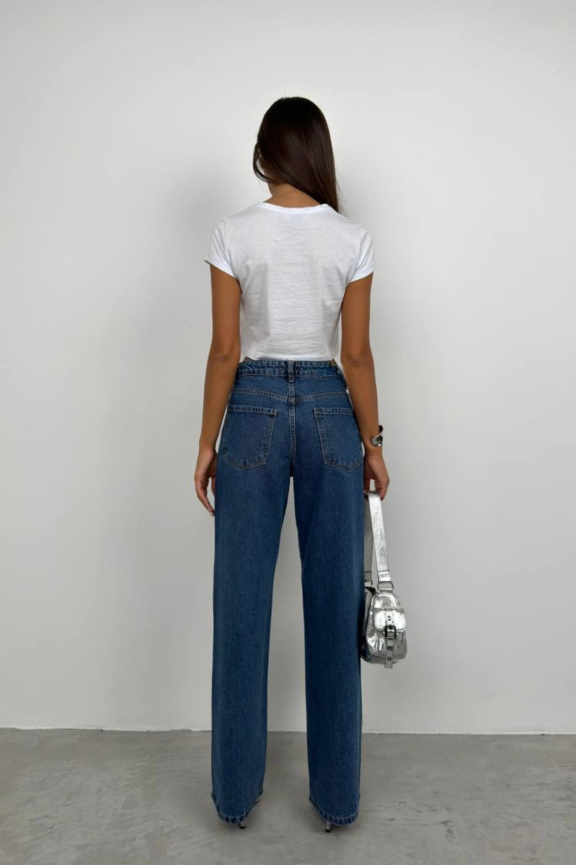 Rhinestone Striped Straight Jeans