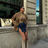 Slit Design Mini Denim Skirt