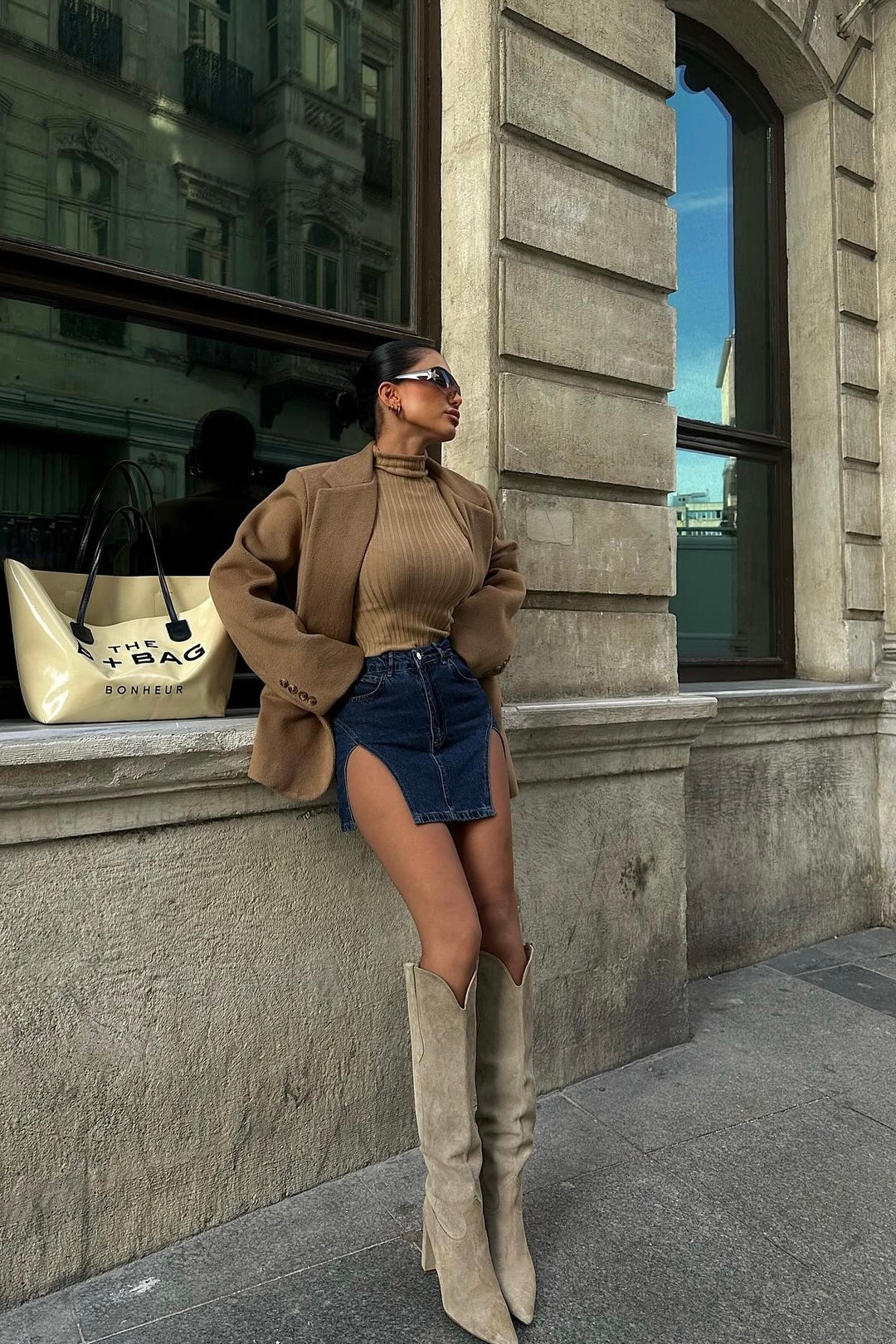 Slit Design Mini Denim Skirt
