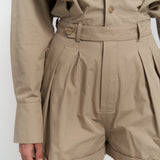 Button Detailed Utility Short Jumpsuit Beige