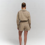 Button Detailed Utility Short Jumpsuit Beige