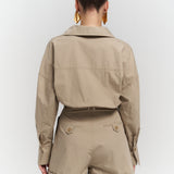 Button Detailed Utility Short Jumpsuit Beige