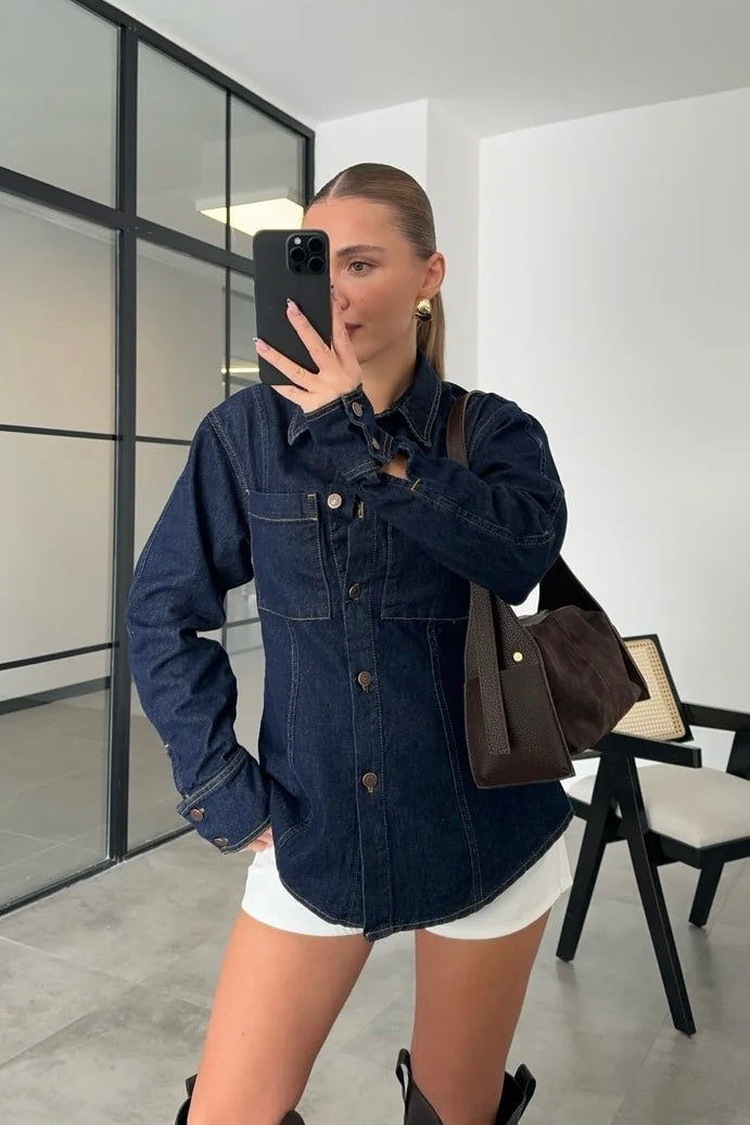 Waist Drape Denim Shirt