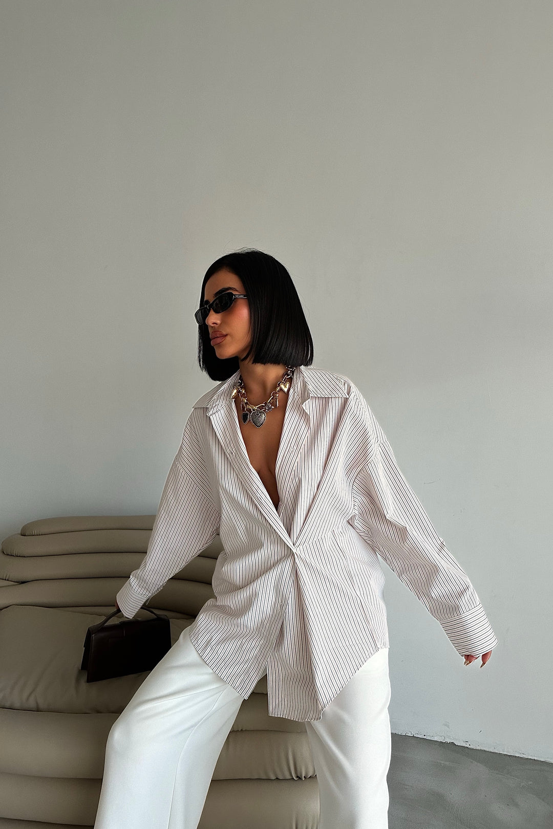 Crossed-Button Oversized Shirt