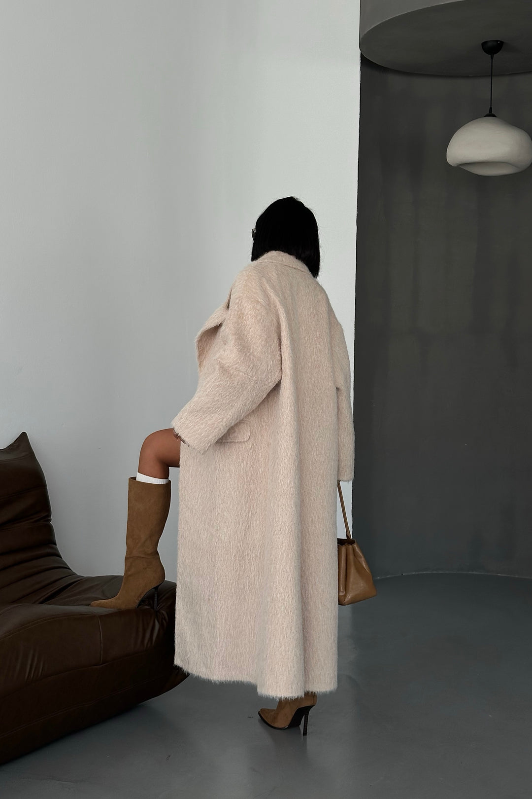 Textured Wool Blend Wrap Coat Beige