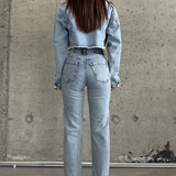 Button Closure Straight Jeans