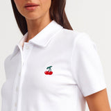Cherry Embroidered White Polo Shirt