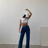 Wide Side Split Jeans Dark Blue